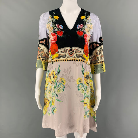 ETRO Taille 2 Robe multicolore à manches 3/4 en viscose et soie florale