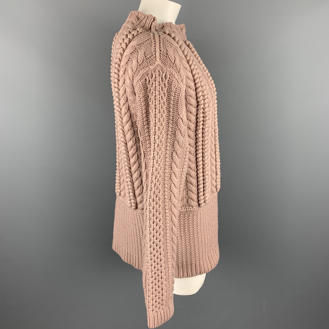 BURBERRY PRORSUM Resort 2013 Size XL Rose Pink Cable Knit Wool Wide Neck Sweater