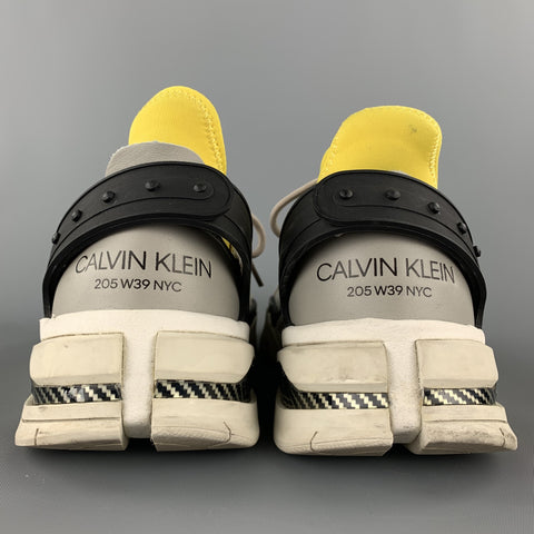 CALVIN KLEIN 205W39NYC Taille 9,5 Baskets Carlos 10 en matériaux mélangés gris et jaune