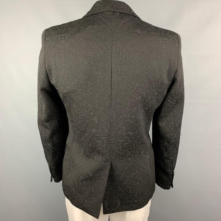 D&G by DOLCE & GABBANA Size 42 Regular Black Textured Damask Polyester / Cotton Peak Lapel Sport Coat