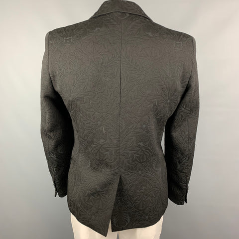 D&G by DOLCE & GABBANA Size 42 Regular Black Textured Damask Polyester / Cotton Peak Lapel Sport Coat