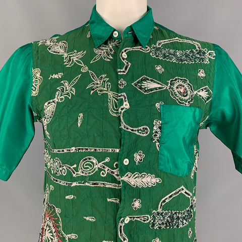 JUNYA WATANABE Size L Green White Embroidery Short Sleeve Shirt