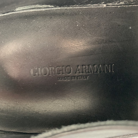GIORGIO ARMANI Size 10 Black Textured Leather Rubber Sole Lace Up