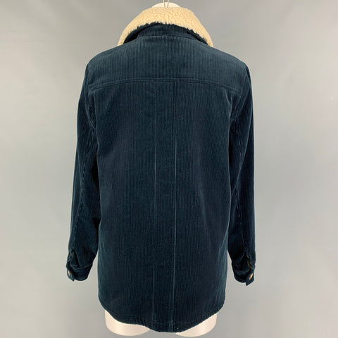 SEZANE Size S Navy Cream Cotton Textured Faux Shearling Jacket