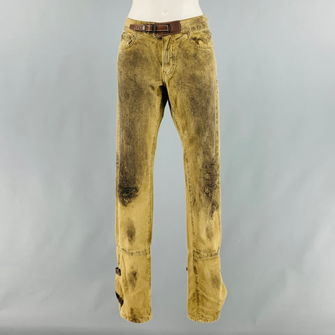 RALPH LAUREN Taille 29 Jean en cuir vieilli en coton gris kaki