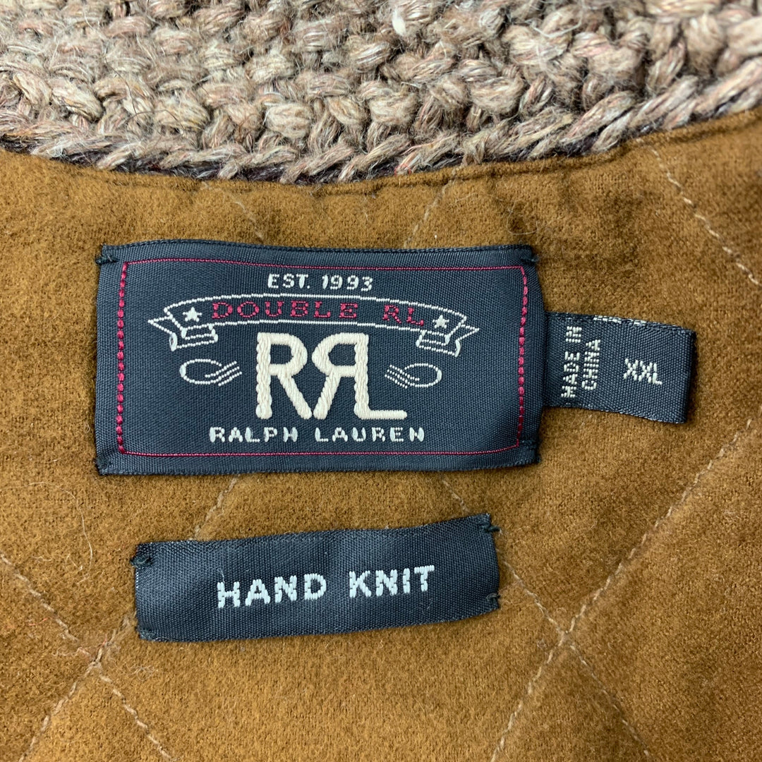 RRL by RALPH LAUREN Size XXL Red & Tan Hand Knit Linen Blend Zip 