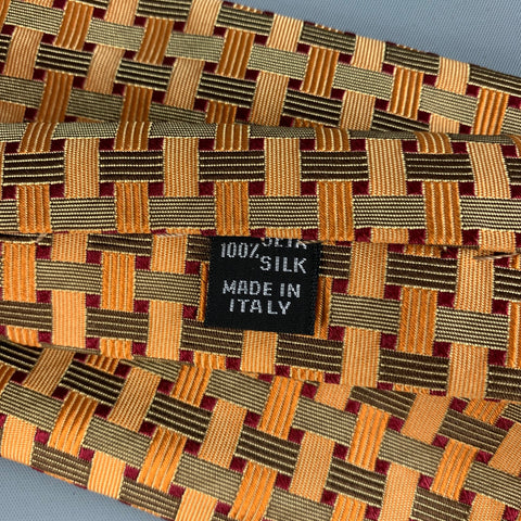 KITON Gold Burgundy Woven Silk Tie