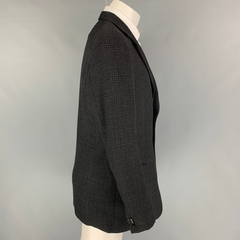ARMANI COLLEZIONI Size 40 Charcoal Black Plaid Wool Sport Coat
