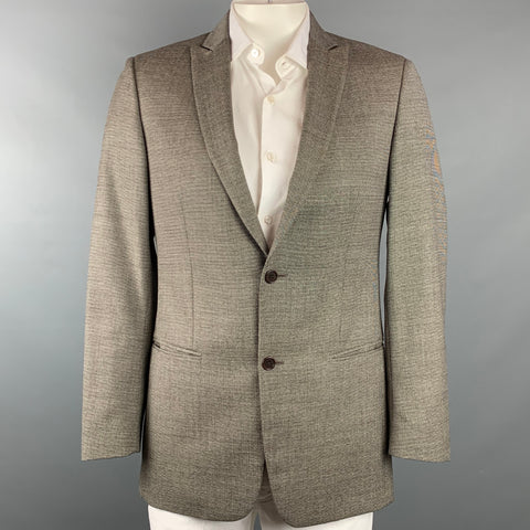 JOHN VARVATOS Size 48 Brown & White Houndstooth Virgin Wool Sport Coat