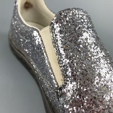 MAISON MARTIN MARGIELA Size 10 Silver Glitter Slip On Sneakers