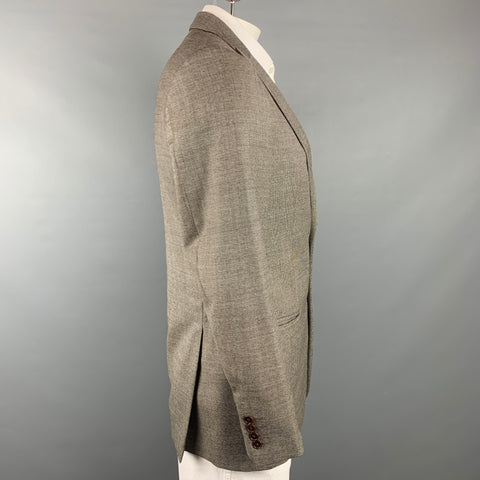 JOHN VARVATOS Size 48 Brown & White Houndstooth Virgin Wool Sport Coat