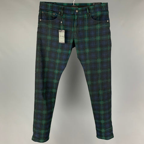 POLO by RALPH LAUREN Size 36 Green Navy Blackwatch Plaid Cotton Casual Pants