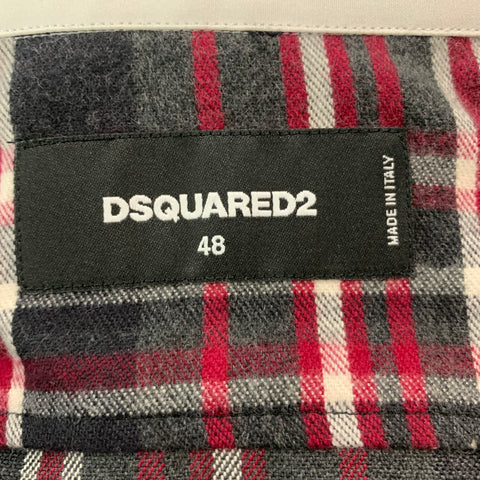 DSQUARED2 Taille S Chemise à manches longues en coton à carreaux gris noir rouge