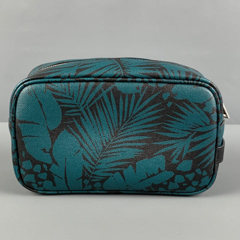 SAINT LAURENT Blue Black Leaves Canvas Toiletry Handbag