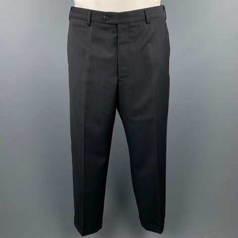 EMPORIO ARMANI Size 42 Regular Black Stripe Wool Notch Lapel Suit