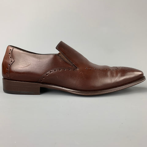MEZLAN Size 10 Brown Perforated Leather Slip On Loafers