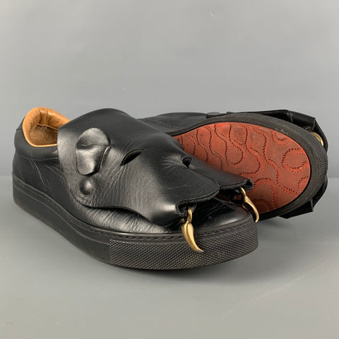 VIVIENNE WESTWOOD Size 10 Black Cut Outs Leather Slip On Sneakers