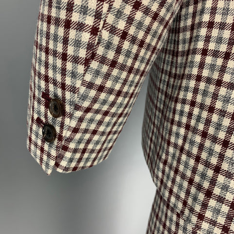 BLACK FLEECE Size 38 Burgundy Grey Cream Checkered Wool Blend 31  Suit