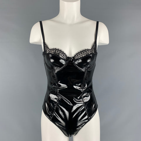 FLEUR DU MAL Size S Black Polyeurethane Solid Bodysuit Dress Top