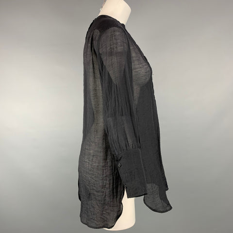 HAZEL BROWN 2020 Taille 2 Blouse en coton jaune froncé noir froissé