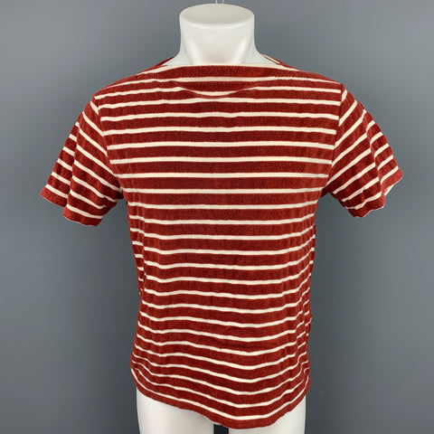 LEVI'S VINTAGE Size M Burgundy & White Stripe Cotton / Polyester Boat Neck T-shirt