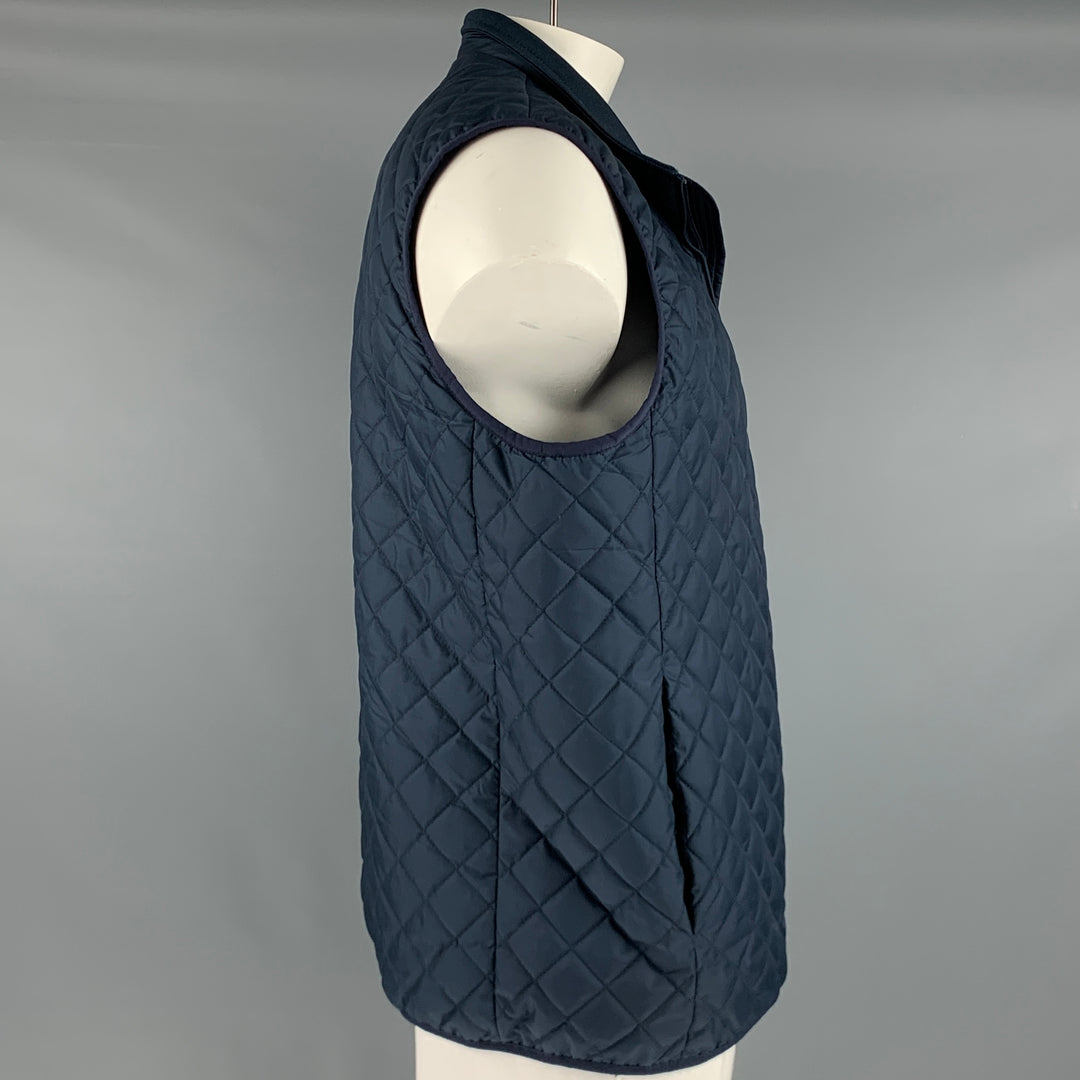BROOKS BROTHERS Size XL Navy Quilted Polyester Zip Up Vest