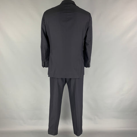 KITON Size 46 Navy Wool Single Breasted Notch Lapel Suit