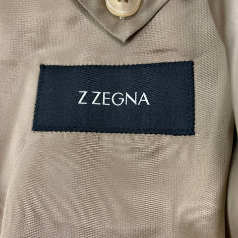 Z ZEGNA Size 36 Khaki Cotton Notch Lapel Suit