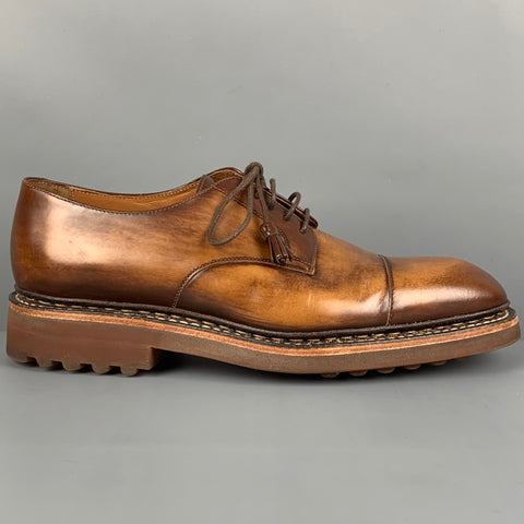BRUNO MAGLI Taille 9,5 Chaussures à lacets en cuir antique marron avec bout renforcé