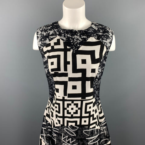 LOUISE GRAY Taille 10 Robe droite en laine graphique grise / soie