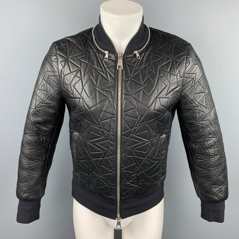 NEIL BARRETT Size S Black Quilted Leather Zip Up Bomber Jacket