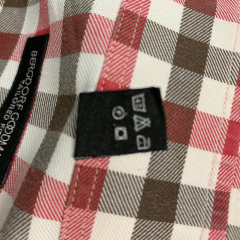BERGDORF GOODMAN Size M Red White Brown Checkered Cotton Long Sleeve Shirt