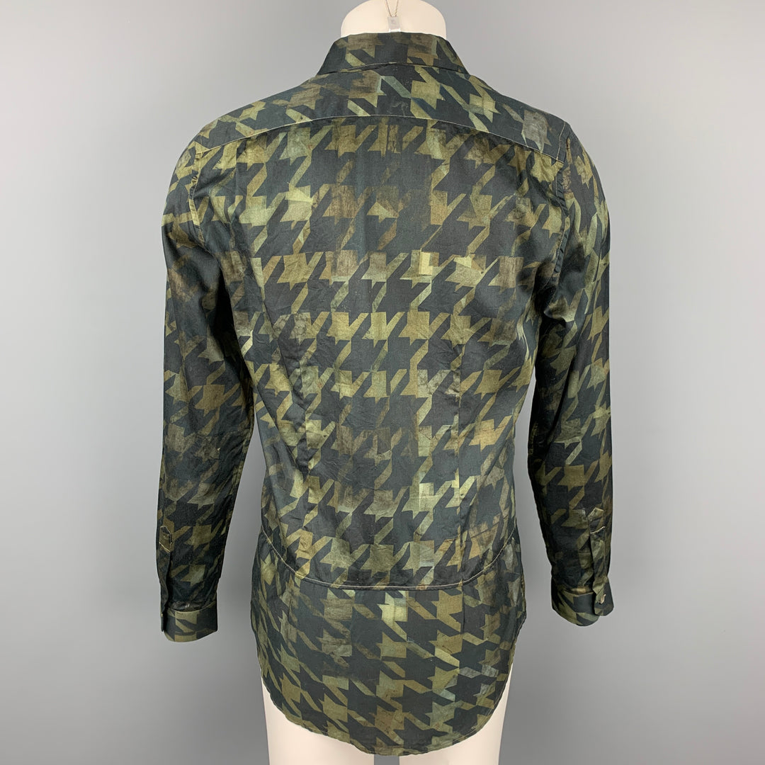PAUL SMITH Size M Olive & Black Houndstooth Cotton Button Up Long Sleeve Shirt