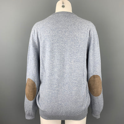 BRUNELLO CUCINELLI Size 14 Blue Cashmere Suede Crew-Neck Sweater