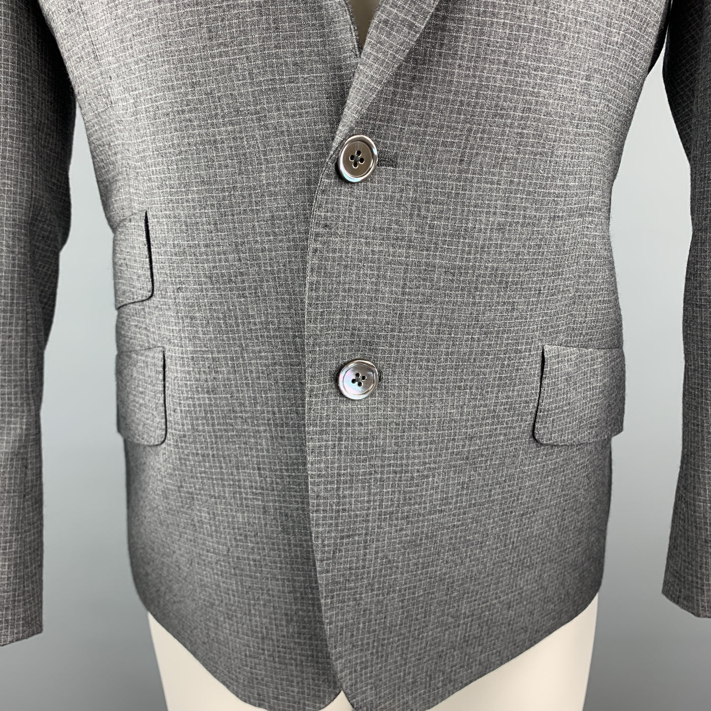 PAUL SMITH The Byard Size 38 Gray Grid Wool Notch Lapel Flap Pockets Sport Coat Jacket