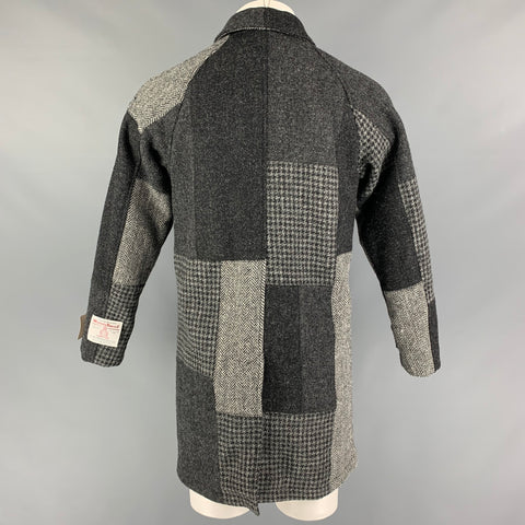 BEAMS PLUS x Harris Tweed Talla S Abrigo con tapeta oculta de lana de patchwork gris