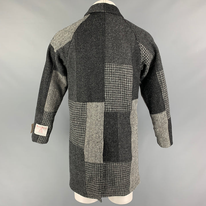 BEAMS PLUS x Harris Tweed Size S Grey Patchwork Wool Hidden Placket Coat