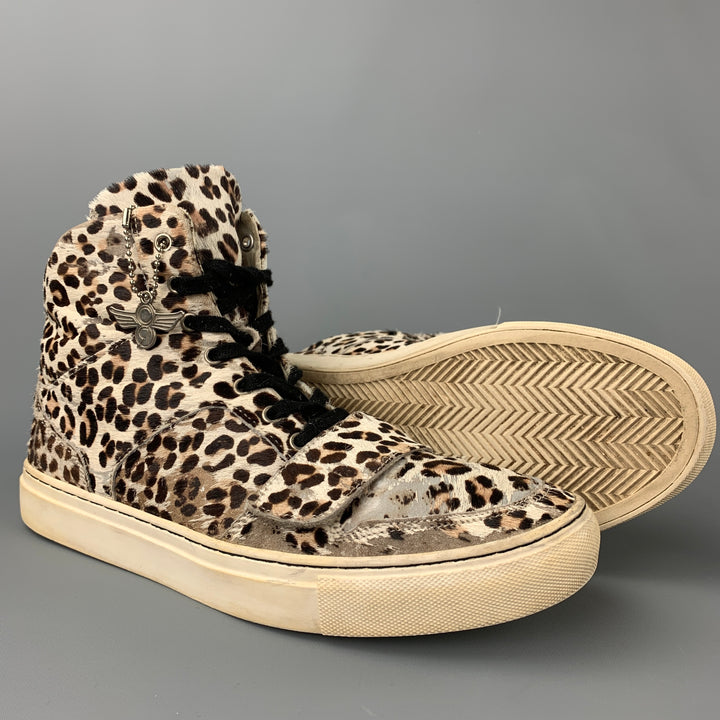 CREATIVE RECREATION Size 9 Off White & Brown Leopard Print Leather Sneakers
