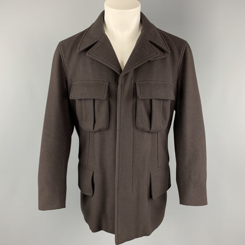 GUCCI Pecho Talla 38 Chaqueta con bolsillos traseros y botones ocultos con solapa de pico de lana marrón