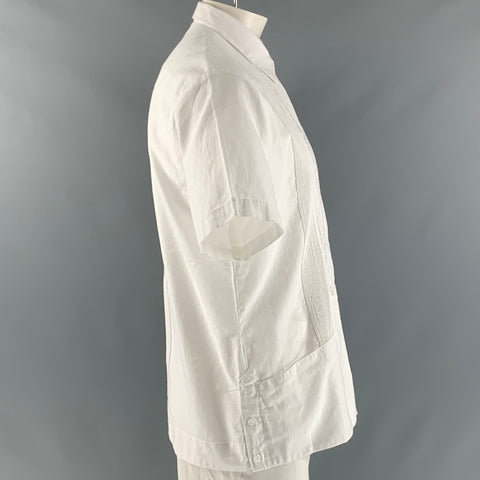 GUAYABERAS Size L White Embroidery Linen Short Sleeve Shirt
