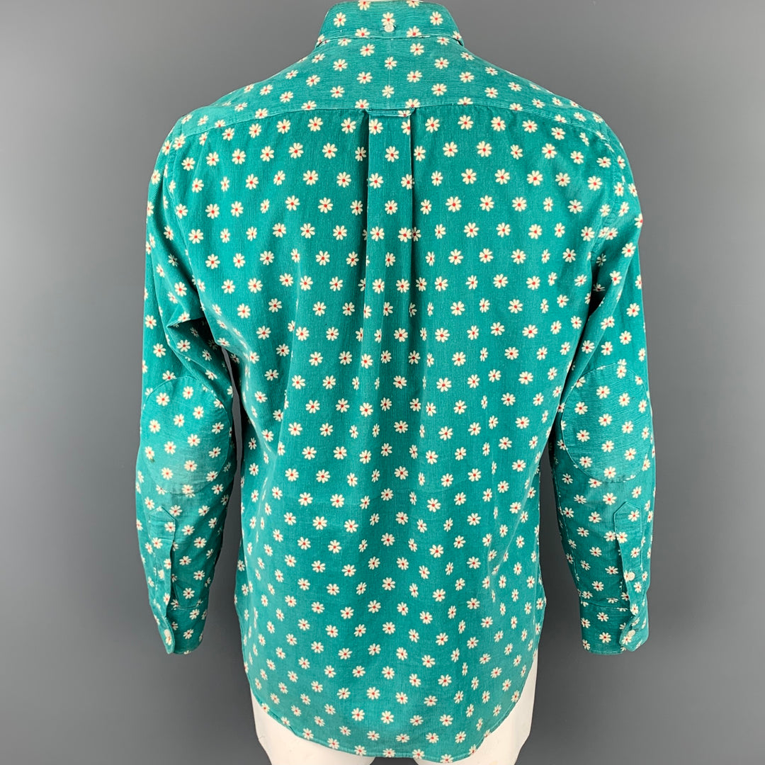 GITMAN BROS x OPENIING CEREMONY Size L Teal Floral Corduroy Button Up Long Sleeve Shirt