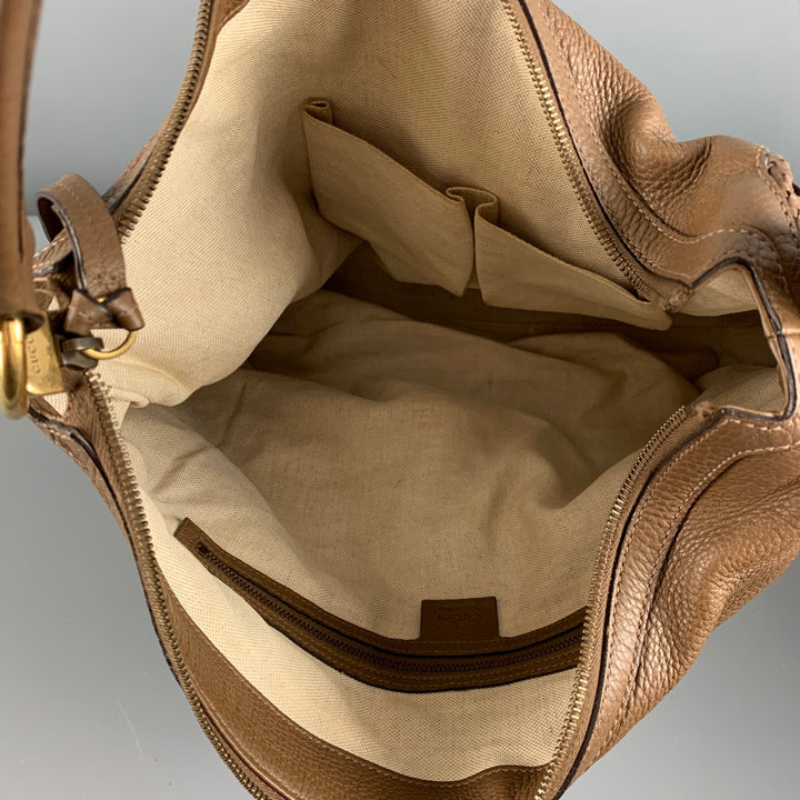 GUCCI Brown Pebble Grain Leather Hobo Handbag