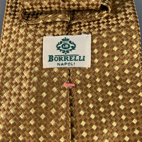 BORRELLI Corbata de seda a cuadros beige topo