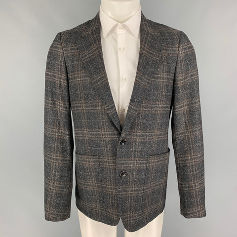 BILLY REID Size 38 Charcoal Brown Plaid Wool Silk Sport Coat