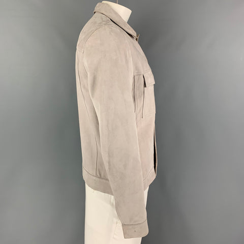 THEORY Size L Grey Light Grey Leather Snaps Jacket