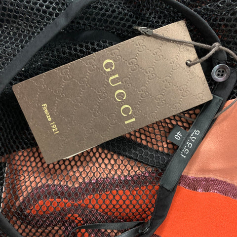 GUCCI 2014 Taille 4 Noir Orange Soie Mélange Applique Manches Courtes Robe Top