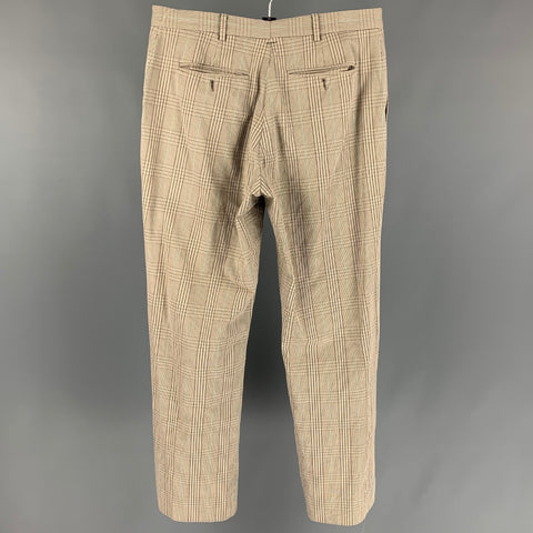 PAUL SMITH Size 36 Taupe & Brown Plaid Cotton Flat Front Dress Pants