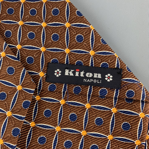 KITON Brown & Navy Pattern Silk Tie