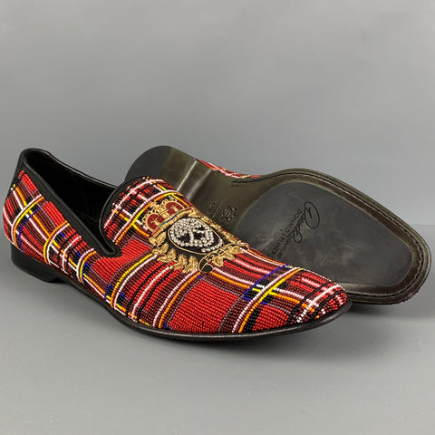 DONALD J PLINER Size 12 Red Multi-Color Beaded Leather Slip On Loafers