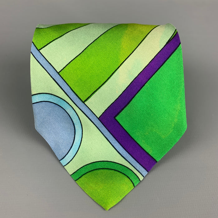 EMILIO PUCCI Green Purple Print Silk Tie